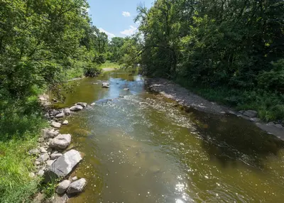 Redwood River in Camden State Park, Minnesota, as viewed upstream from a road bridge near the lower campground, August 12, 2025 (6171)