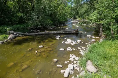Redwood River in Camden State Park, Minnesota, as viewed downstream from a road bridge near the lower campground, August 12, 2025 (6168)