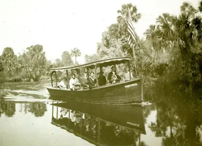 Koreshans aboard the "Victoria" on the Estero River, Florida (11464926786)
