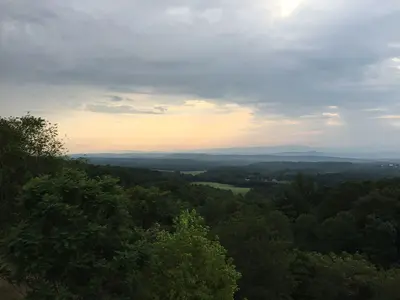 2016-07-30 07 36 24 View northeast from the Sideling Hill Road Cut rest area along Interstate 68 and U.S. Route 40 (National Freeway) in Forest Park, Washington County, Maryland