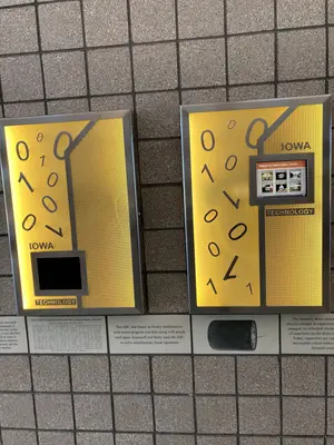 Display inside of rest stop at mile 100 northbound on I-35 in Iowa, Commemorating the ABC Computer