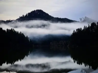 A view of Loon Lake with fog settling in above the lake