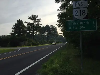 2016-07-22 07 40 44 View east along Virginia State Route 218 (Caledon Road) between Vassar Drive and Sierra Crossing in Mustoe, King George County, Virginia