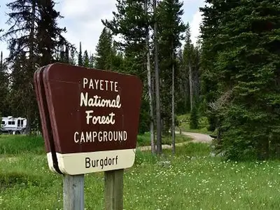 Payette National Forest Burdorf Campground sign