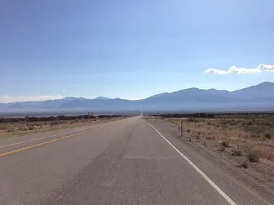 2013-07-14 08 29 37 View east along U.S. Routes 6 and 50 at the junction with U.S. Route 93 in Majors Place, Nevada