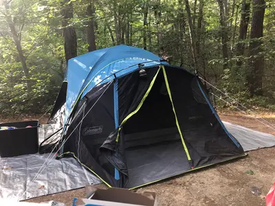 Camping tent on tarp