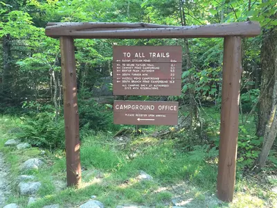 2017-07-26 07 36 12 Sign at the trailhead at the Roaring Brook Campground in Baxter State Park, Piscataquis County, Maine