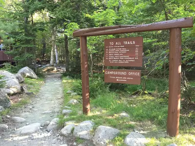 2017-07-26 07 36 26 Sign at the trailhead at the Roaring Brook Campground in Baxter State Park, Piscataquis County, Maine