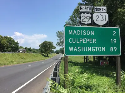 2016-07-21 12 35 03 View north along U.S. Route 29 and Virginia State Route 231 (Seminole Trail) just north of Orange Road (Virginia State Route 230) in Pratts, Madison County, Virginia