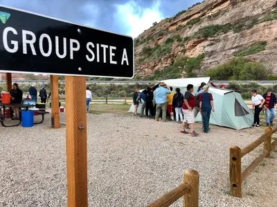 The group camped at Dewey Bridge campground near Moab, UT Photo by BLM-UT (46986228465)