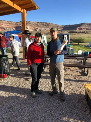 Teachers and camp bosses Dr Sydney Strigham and Cavett Eaton at Dewey Bridge Campground Moab, UT Photo by BLM Utah (46986233325)