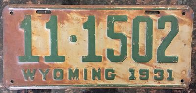 1931 Wyoming License Plate
