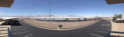 2014-07-05 13 17 34 Panorama of the Bonneville Salt Flats, Utah from the viewing platform along eastbound Interstate 80 at the Bonneville Salt Flats Rest Area