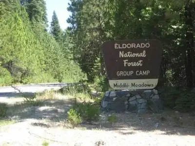 MIDDLE MEADOWS Group Campground Entrance Sign.