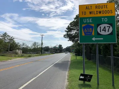 2020-09-02 15 07 25 View south along New Jersey State Route 47 (Delsea Drive) at Cape May County Route 618 (Indian Trail Road) in Middle Township, Cape May County, New Jersey