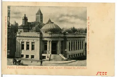 05777-San Bernardino-1905-Public Library, Cal., Court House in distance-Brück & Sohn Kunstverlag