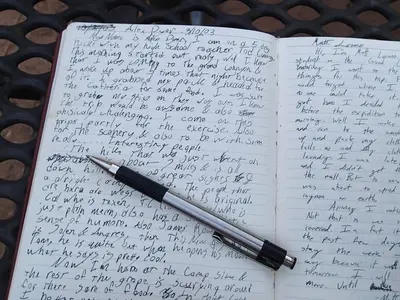 The first entry in Todd's notebook, from 2003, a student who Todd (or "T.C") took on a Grand Canyon Trip. There is an extra special story about Alex, but you will need to hike with T.C. to hear him (16597284924)