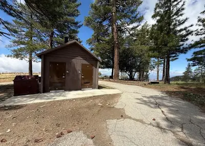 Brown double vault restroom