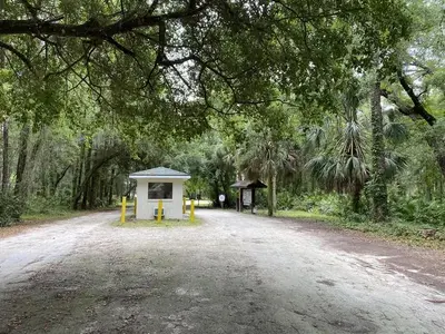 A photo of facility Lake Dorr Campground entrance and fee kiosk.