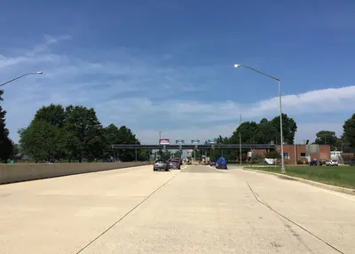2016-07-22 11 00 00 View south along U.S. Route 301 (Crain Highway) approaching the toll plaza for the Governor Harry W. Nice Memorial Bridge in southern Charles County, Maryland