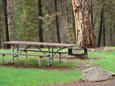 Campsite with picnic table and fire ring