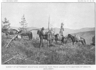 USGS Idaho Montana 1900 Bitterroot Summit Pack Animals with Granite Monument 92