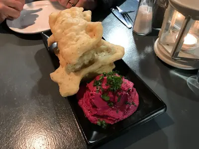 Beet hummus and fried bread... (48822130568)
