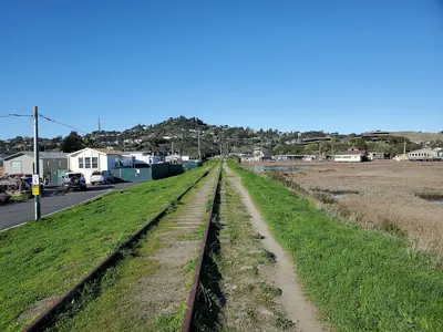Abandoned NWP tracks next to Marin RV Park (2), January 2025