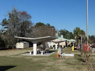 Columbia County I75 Rest Area Picnic tables shelters from south