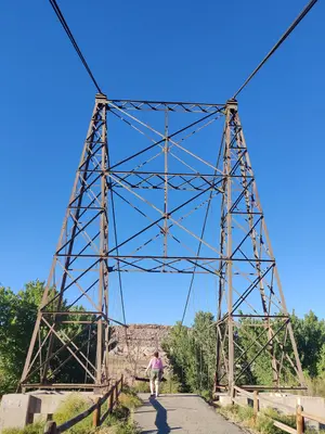 2025 view of the remains of the historic Dewey Suspension Bridge, viewing from the south