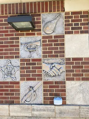 Wall display honoring local civil war veterans, Mile 161 rest stop northbound on I-35 in Iowa