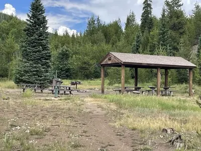 Seedhouse Group Site fire ring, picnic tables, bear box