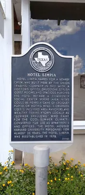 Hotel Limpia historic marker in Fort Davis, TX