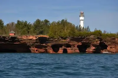 Devils Island lighthouse and sea caves