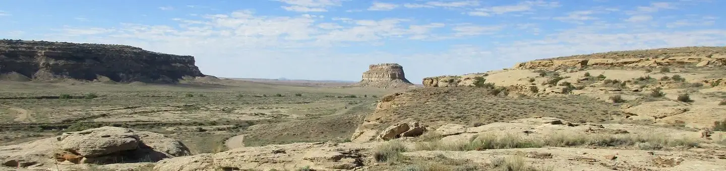 View of Fajada Butte and Chacra Mesa looking south from the campground