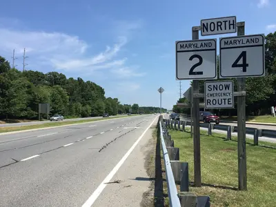 2016-07-20 12 05 41 View north along Maryland State Route 2 and Maryland State Route 4 (Solomons Island Road) near Lynn Acres Lane in Solomons, Calvert County, Maryland
