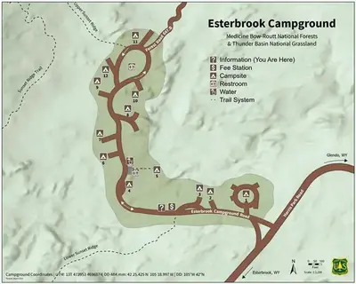 Map detail of Esterbrook Campground sites and amenities
