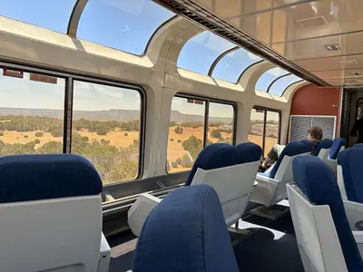 Amtrak Superliner Sightseer Lounge on Southwest Chief in New Mexico May 2024 1