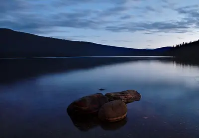 Nautical twilight over Indianpoint Lake from Campsite 6 at Bowron Lake Provincial Park, BC (DSCF2198)