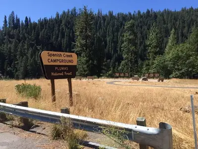 Spanish Creek Campground entrance with interpretive display