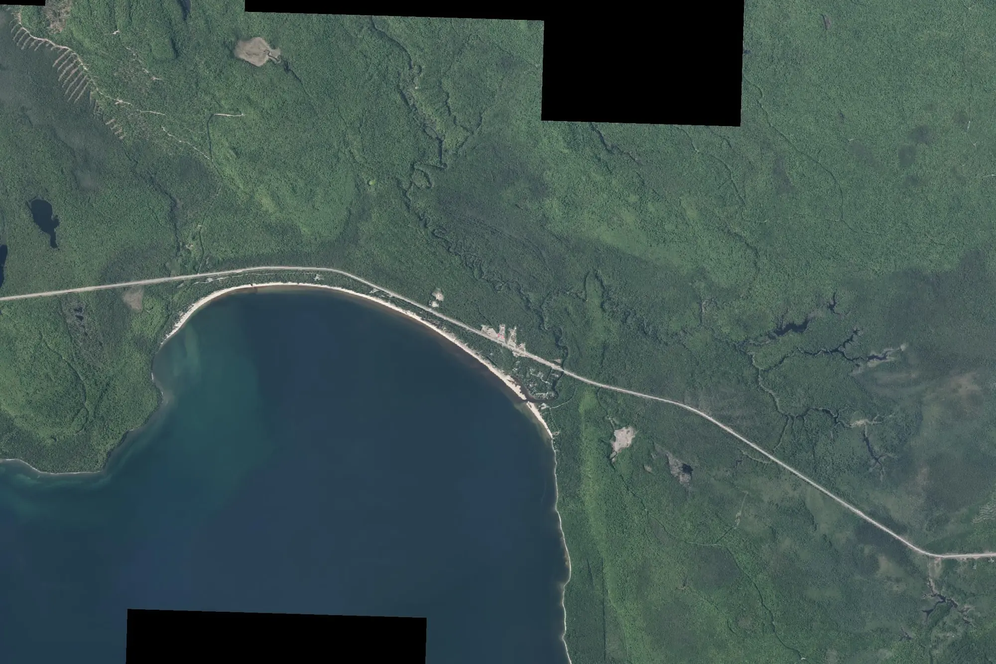 Aerial view of Pancake Bay Provincial Park (Recreational Class)