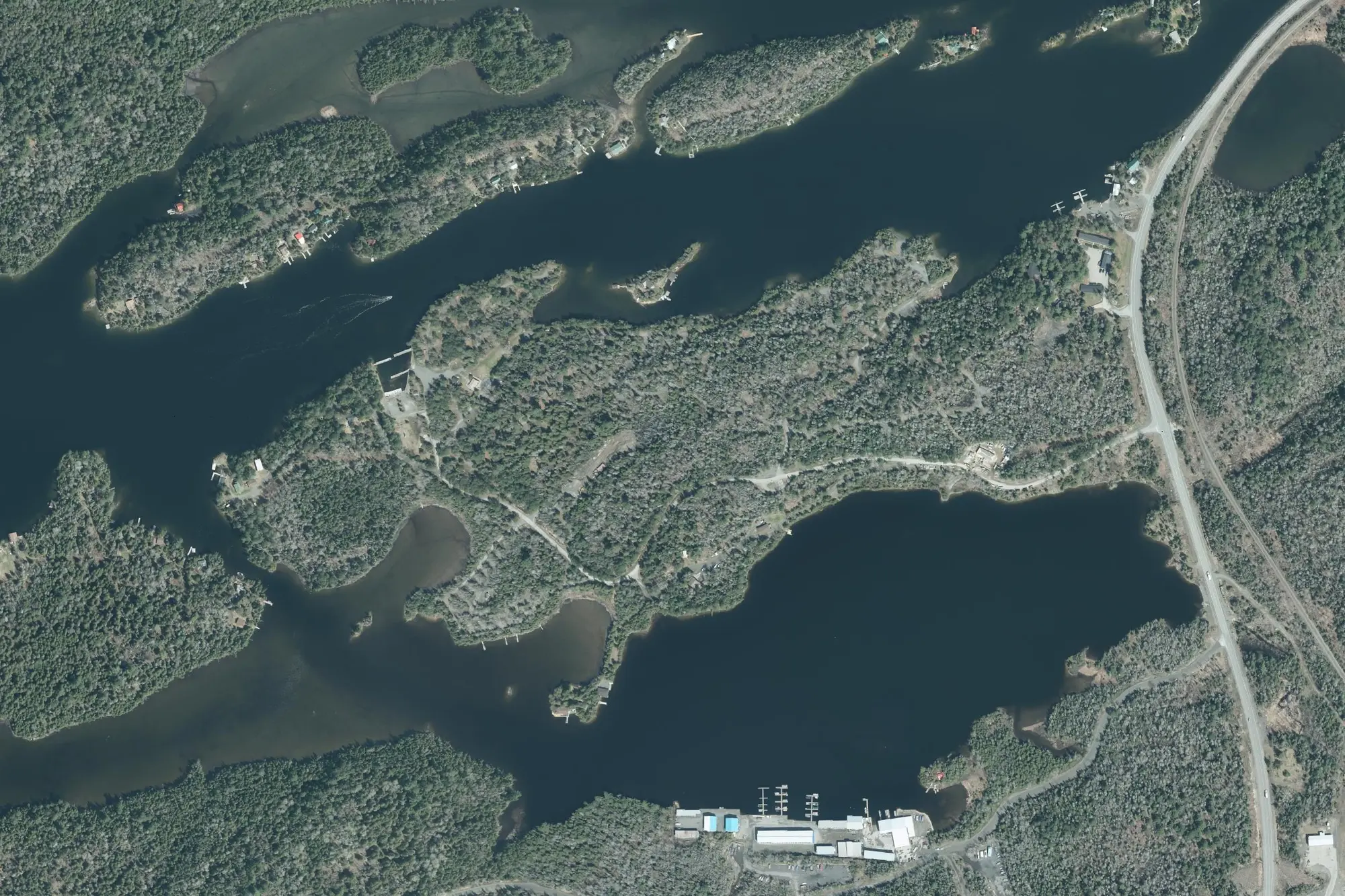 Aerial view of Finlayson Point Provincial Park (Recreational Class)