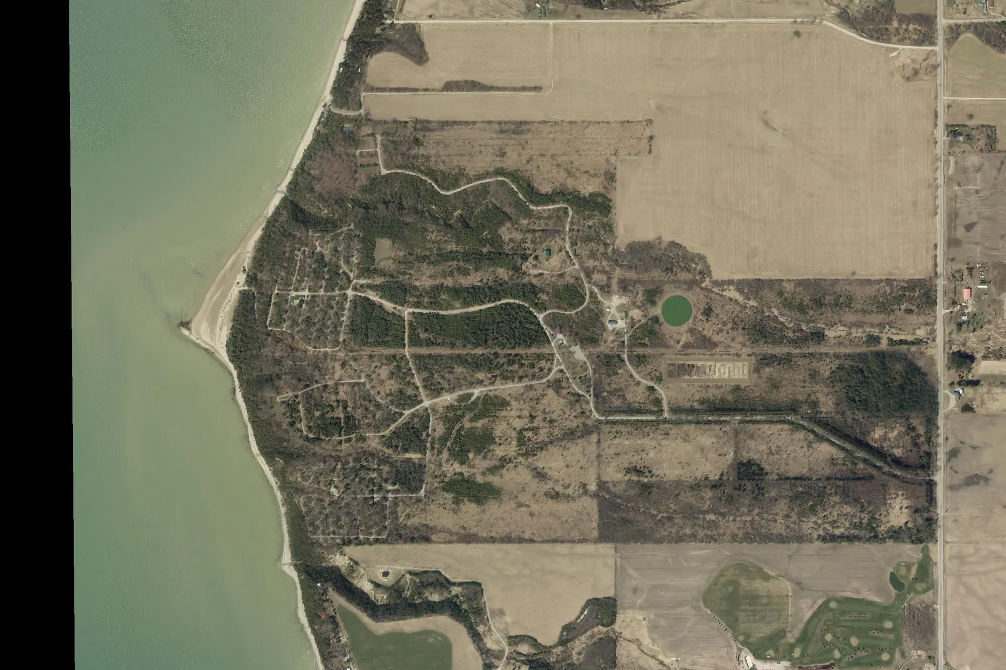 Aerial view of Point Farms Provincial Park (Recreational Class)