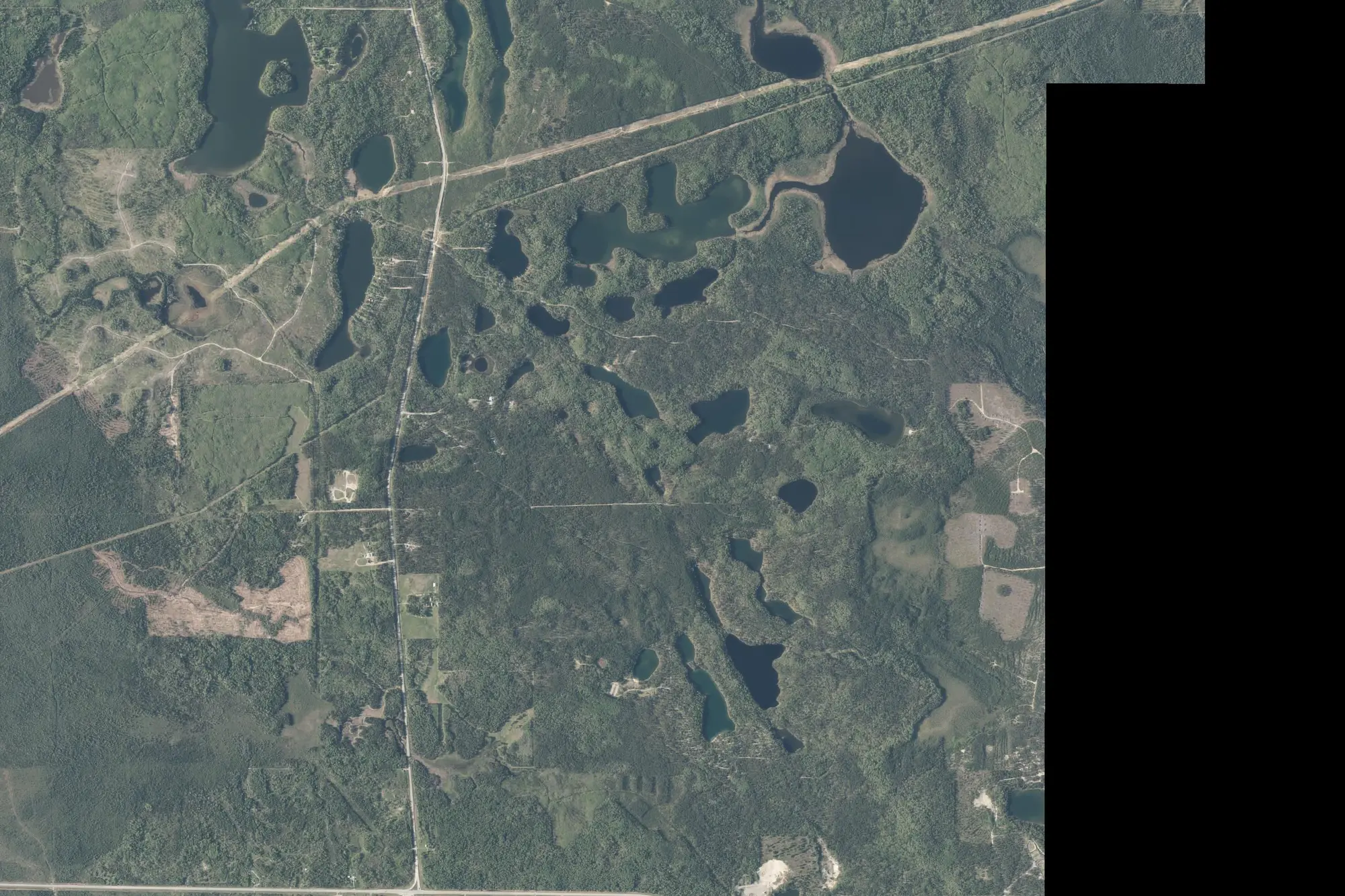 Aerial view of Kettle Lakes Provincial Park (Recreational Class)