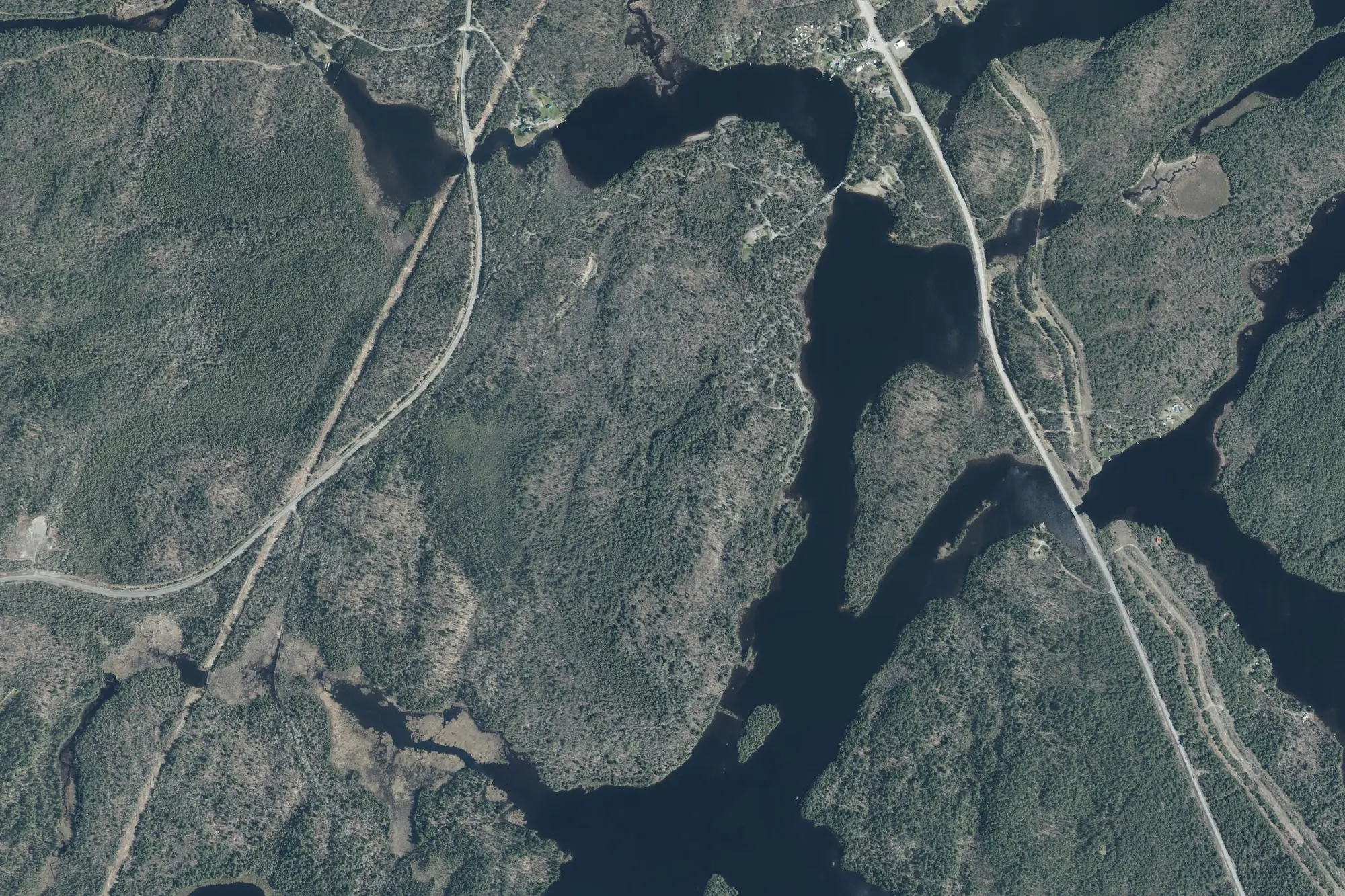 Aerial view of Marten River Provincial Park (Recreational Class)