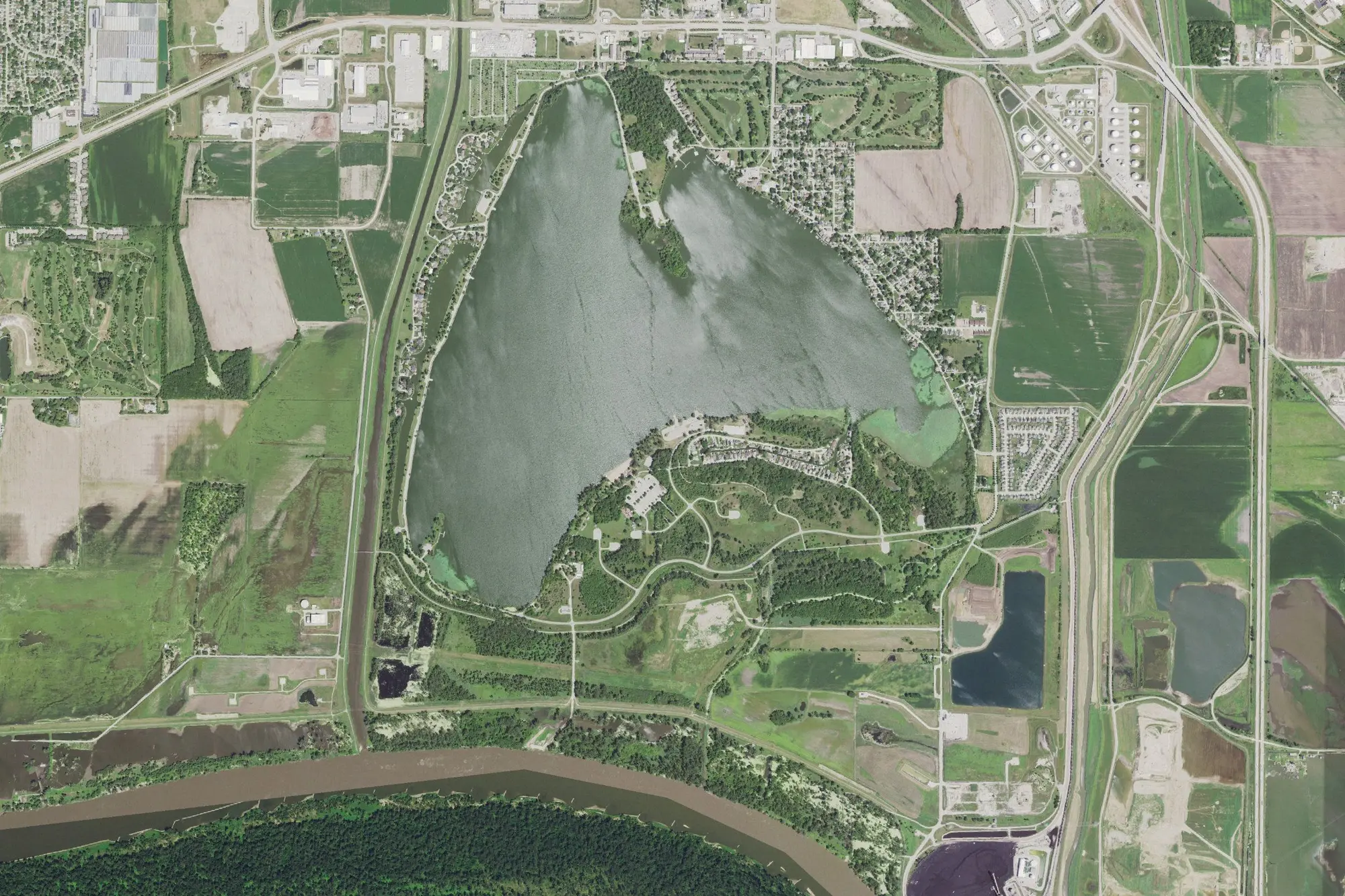 Aerial view of Lake Manawa State Park