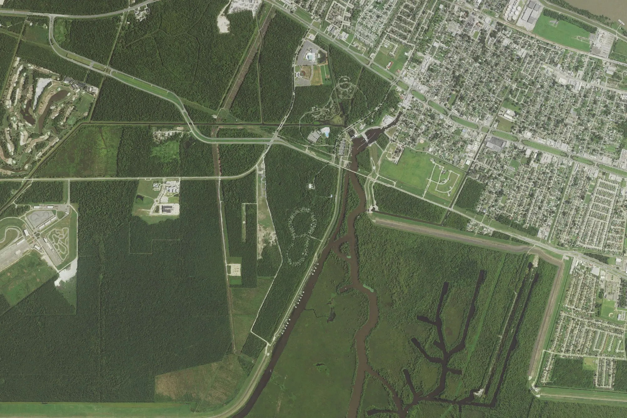Aerial view of Bayou Segnette State Park