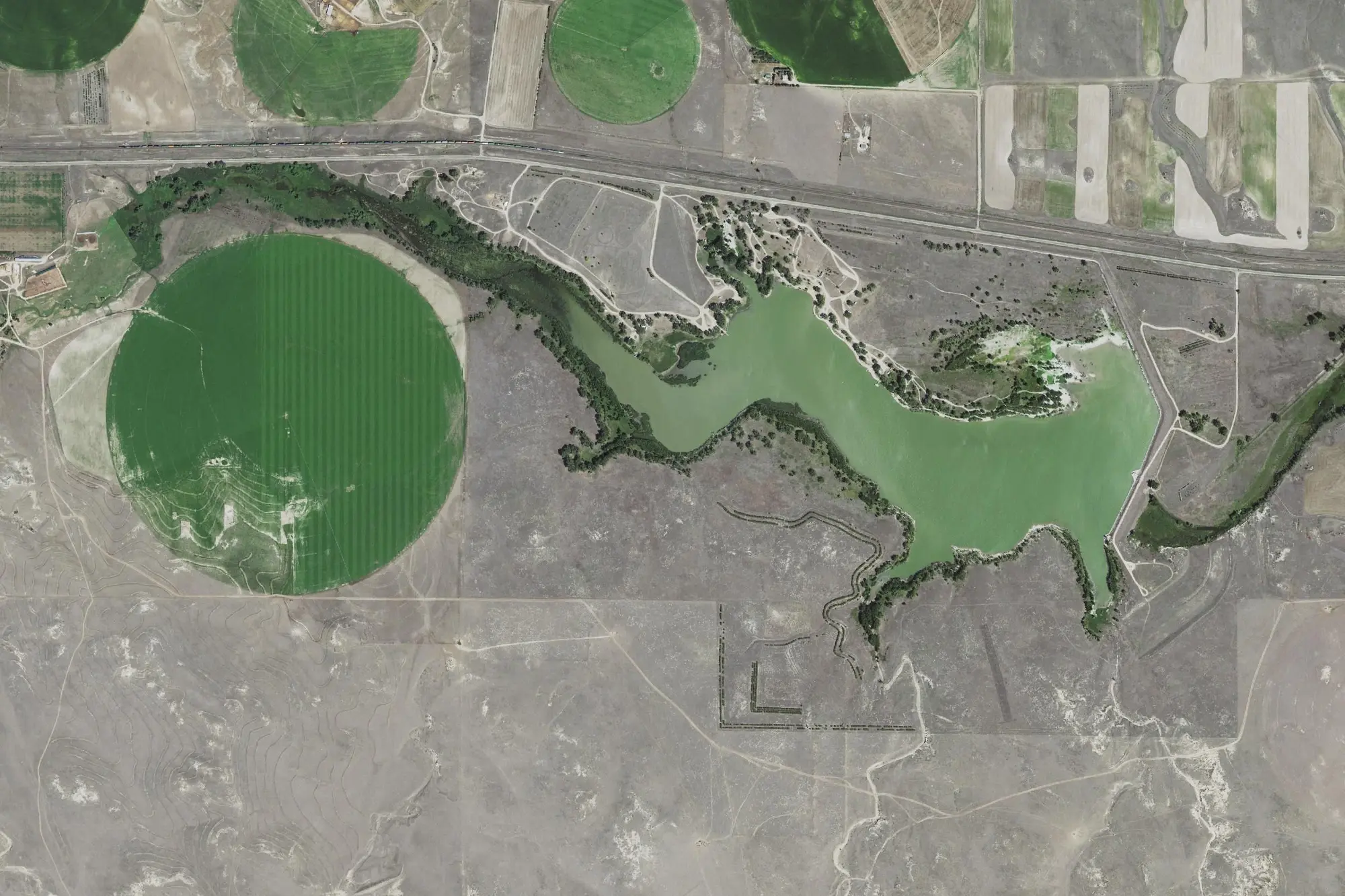 Aerial view of Oliver Reservoir State Recreation Area