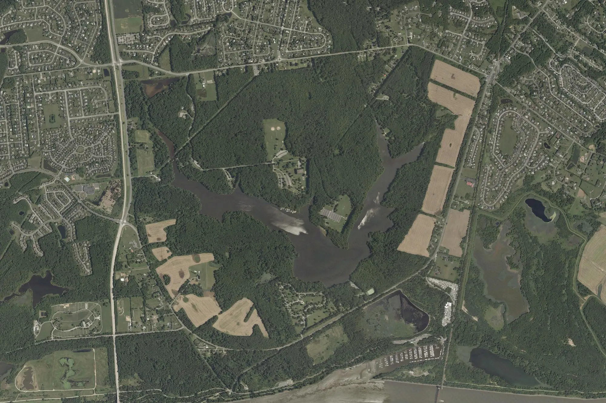 Aerial view of Lums Pond State Park
