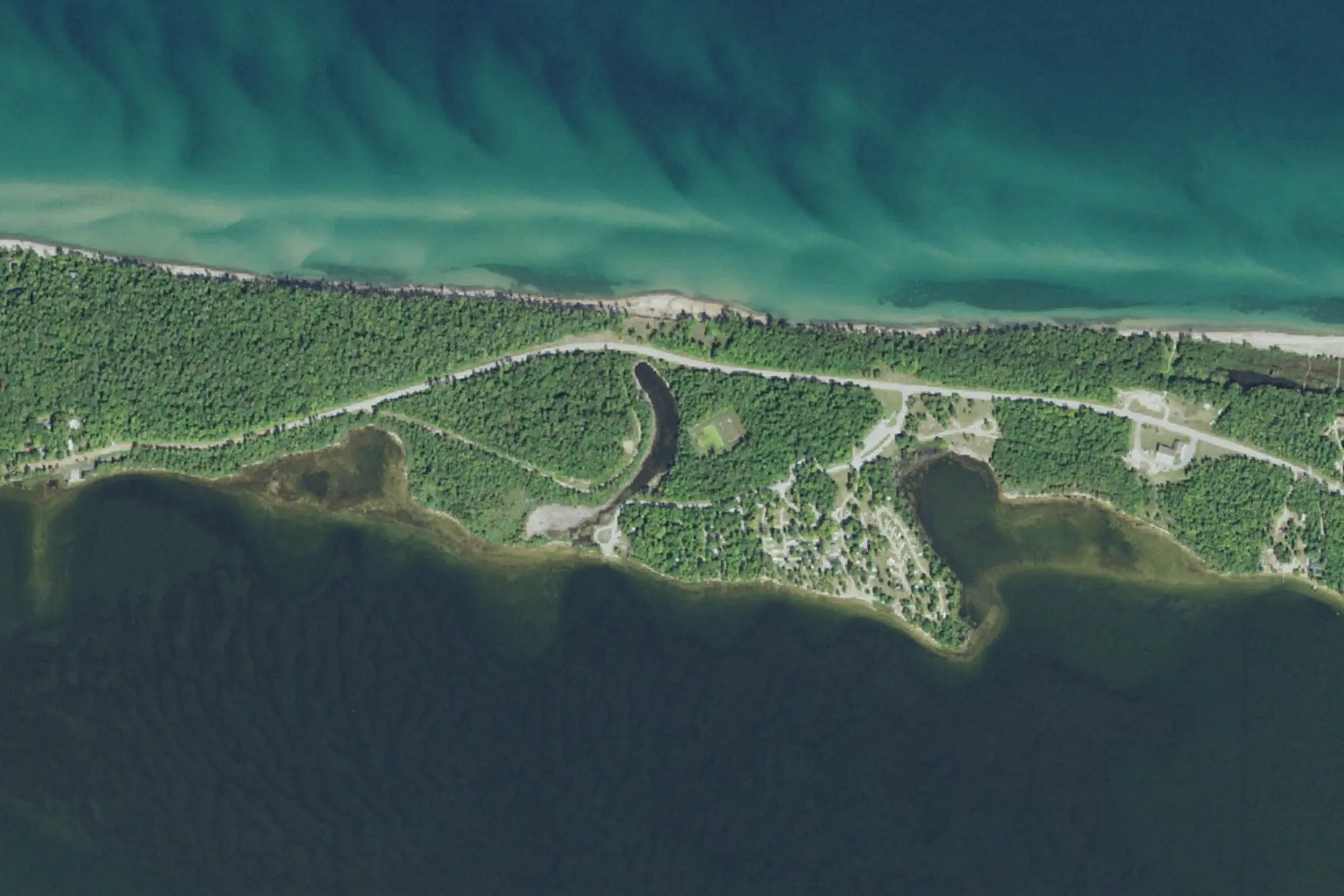 Aerial view of Muskallonge Lake State Park